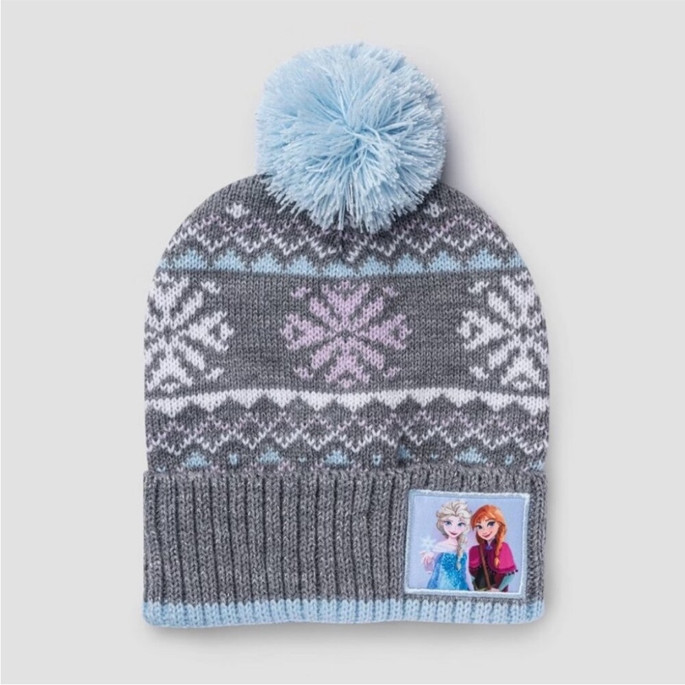 NWT Girls' Frozen Snowflake Pom Beanie-Purple/Gray/Blue
